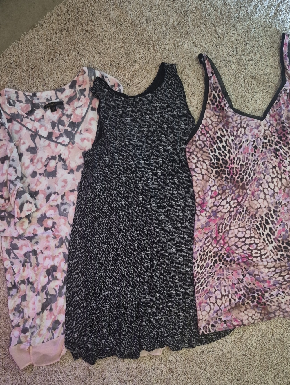 Donna Karan Pink, Black & Floral Mixed-Print Chemise Set